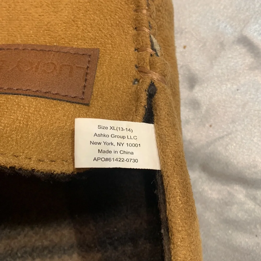 🌹 LUCKY BRAND • Brown Faux Suede WARM COZY MENS SLIP ON LOUNGE HOUSE SHOES •